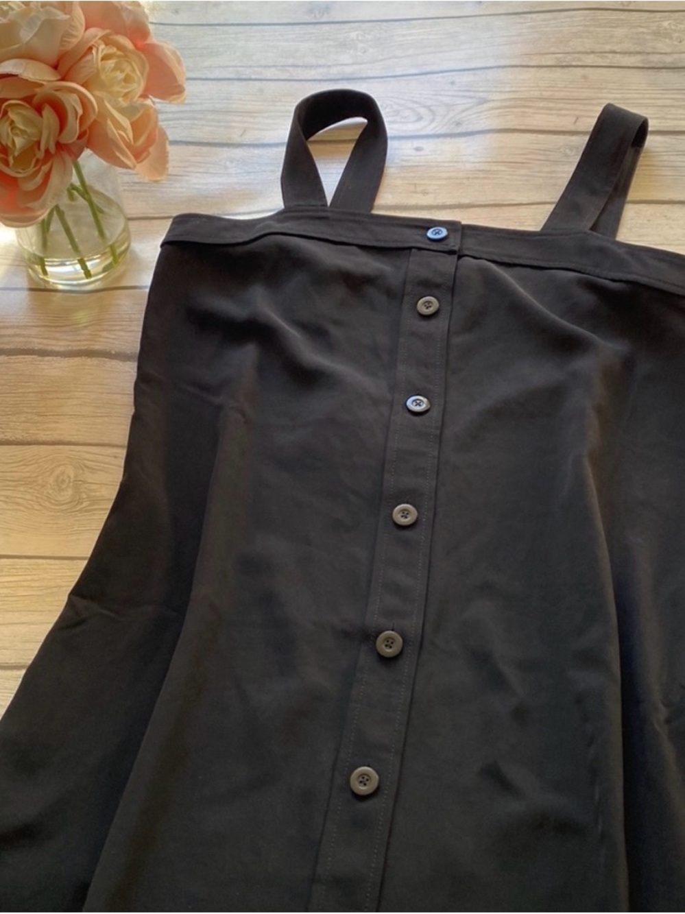Everlane Black Sleeveless Button Down Apron Dress Size 8